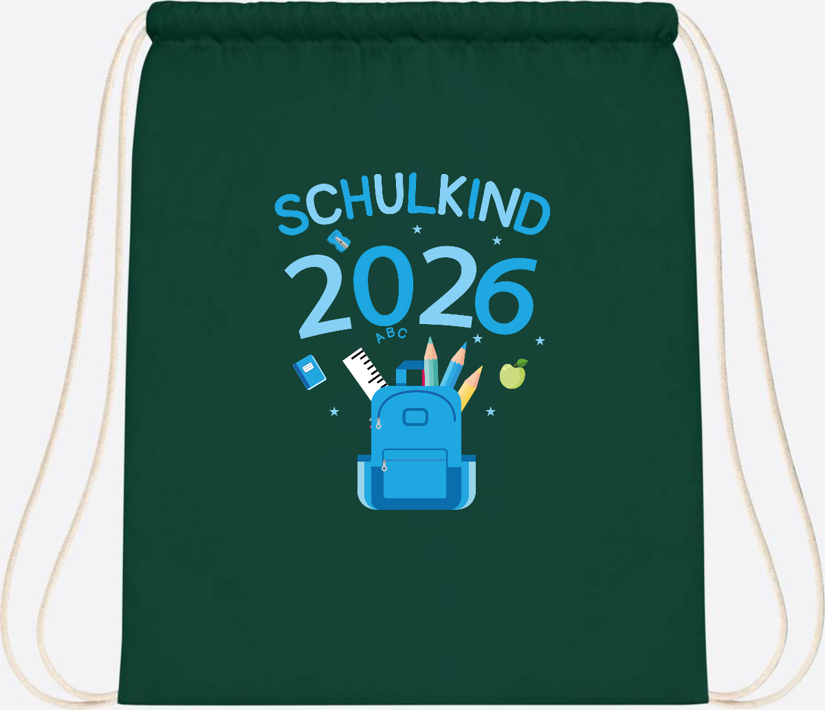Turnbeutel Schulkind 2026 mit Namen zur Einschulung - Bottle Green