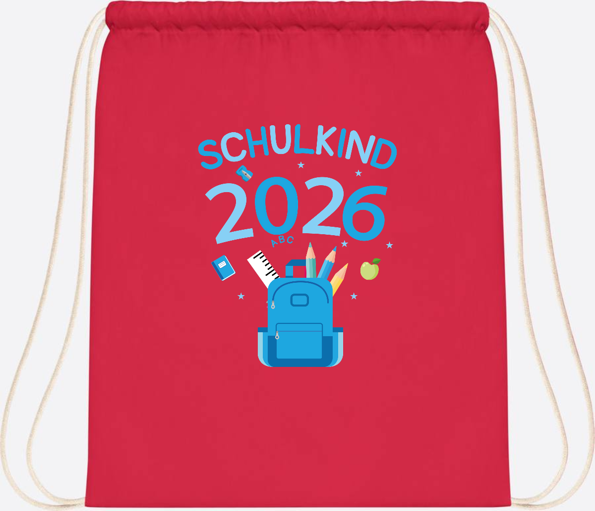 Turnbeutel Schulkind 2026 mit Namen zur Einschulung - Bright Red