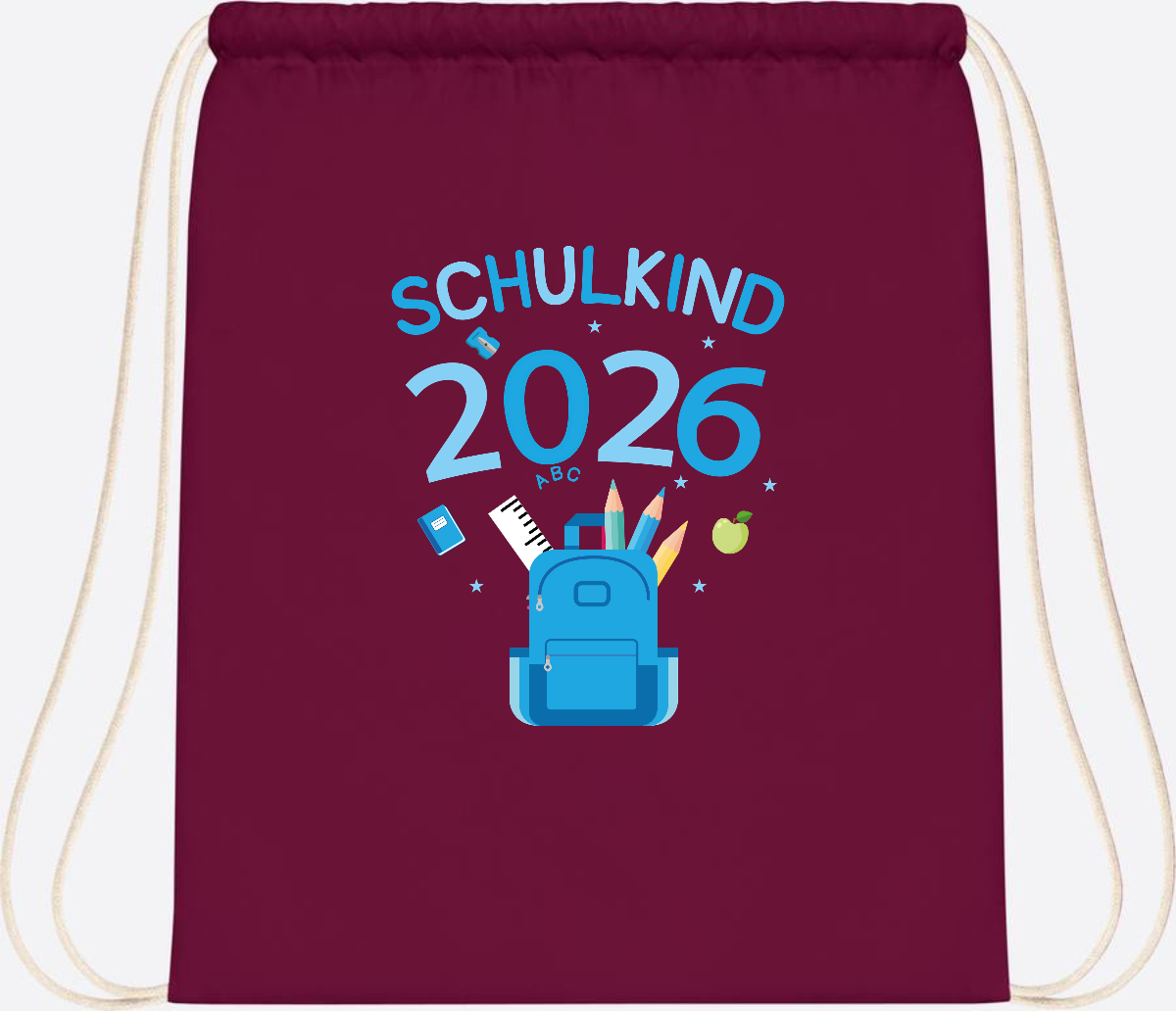 Turnbeutel Schulkind 2026 mit Namen zur Einschulung - Burgundy