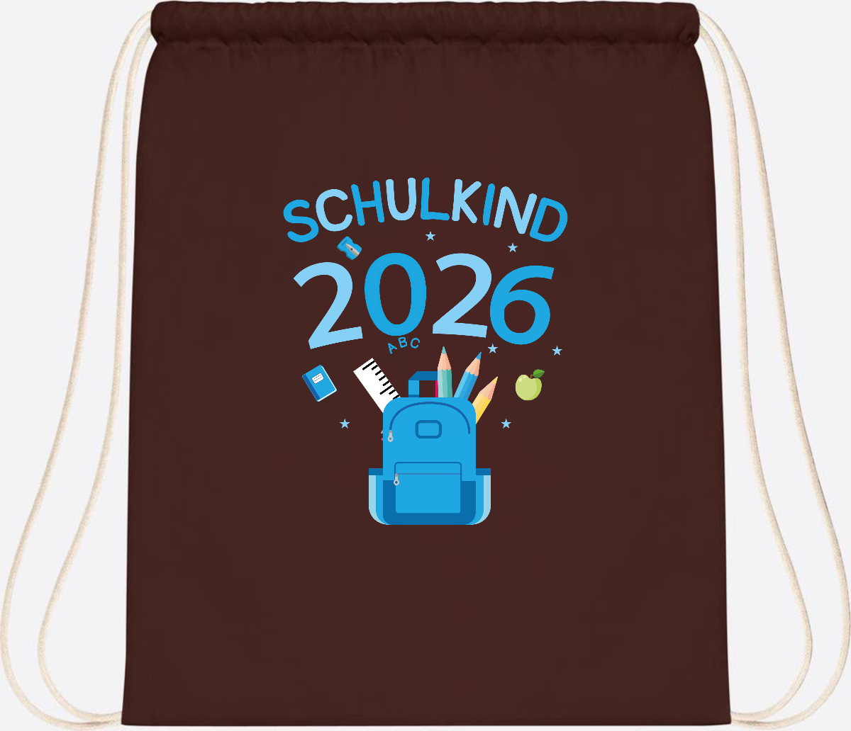 Turnbeutel Schulkind 2026 mit Namen zur Einschulung - Chocolate