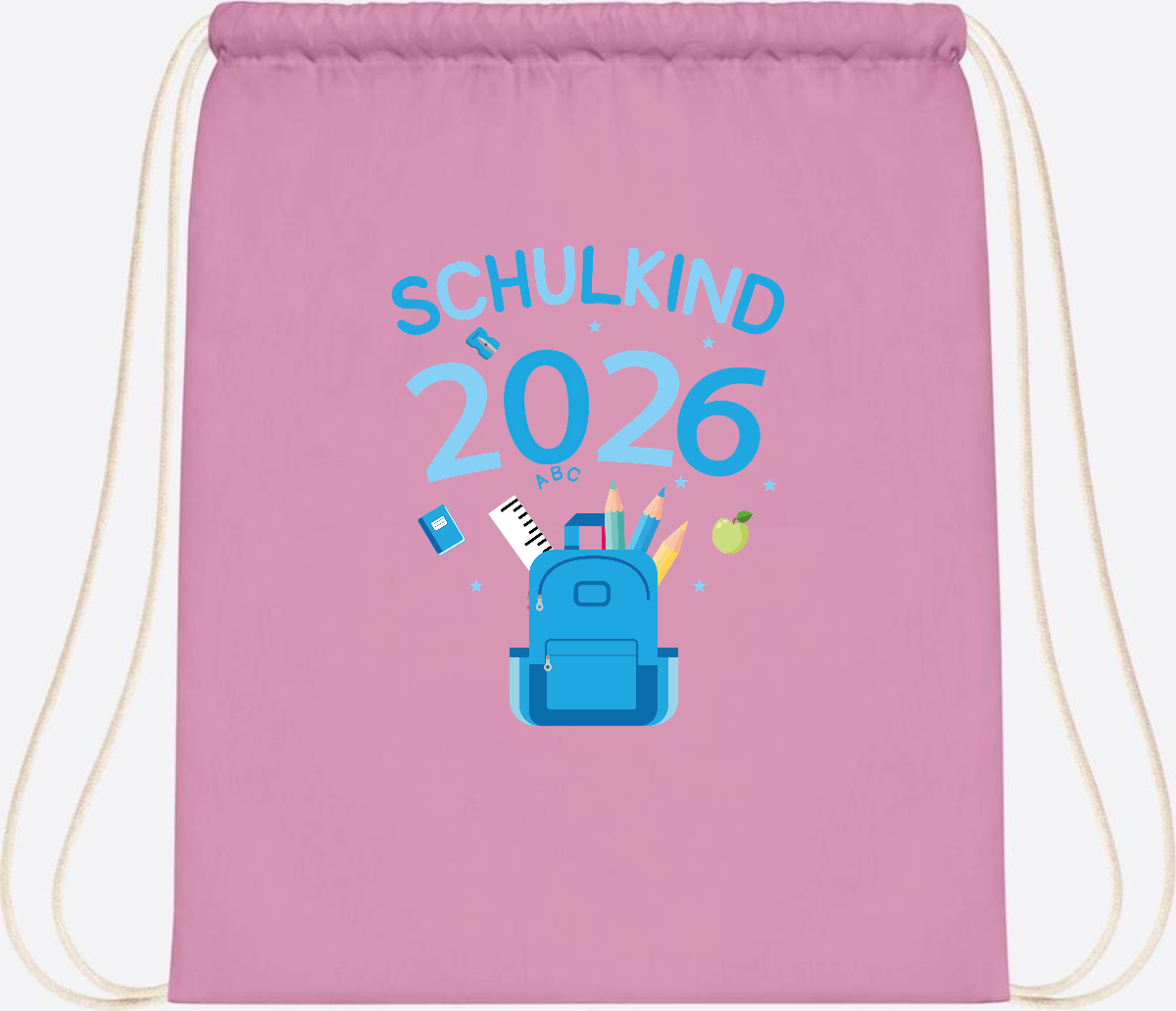 Turnbeutel Schulkind 2026 mit Namen zur Einschulung - Classic Pink/White