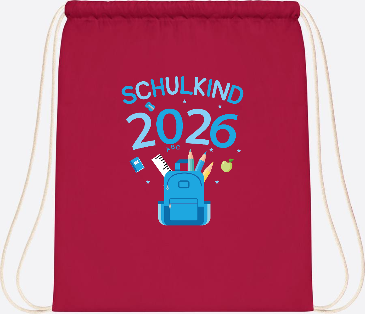 Turnbeutel Schulkind 2026 mit Namen zur Einschulung - Classic Red