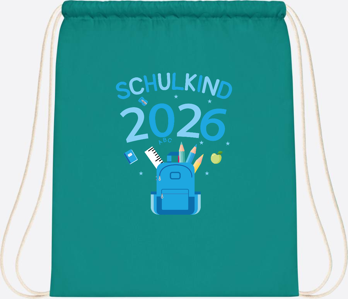 Turnbeutel Schulkind 2026 mit Namen zur Einschulung - Emerald