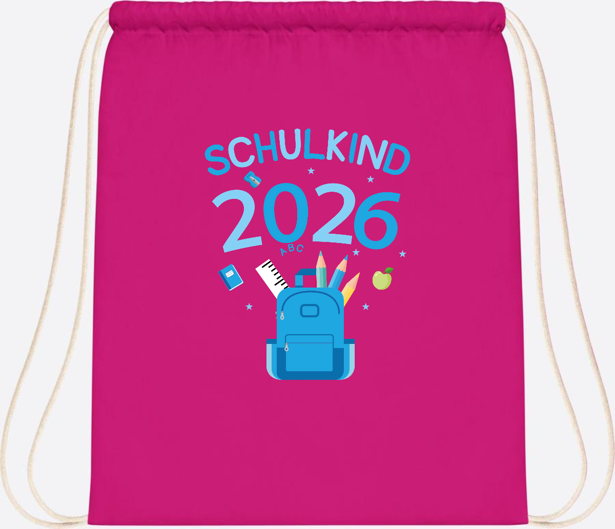 Turnbeutel Schulkind 2026 mit Namen zur Einschulung - Fuchsia