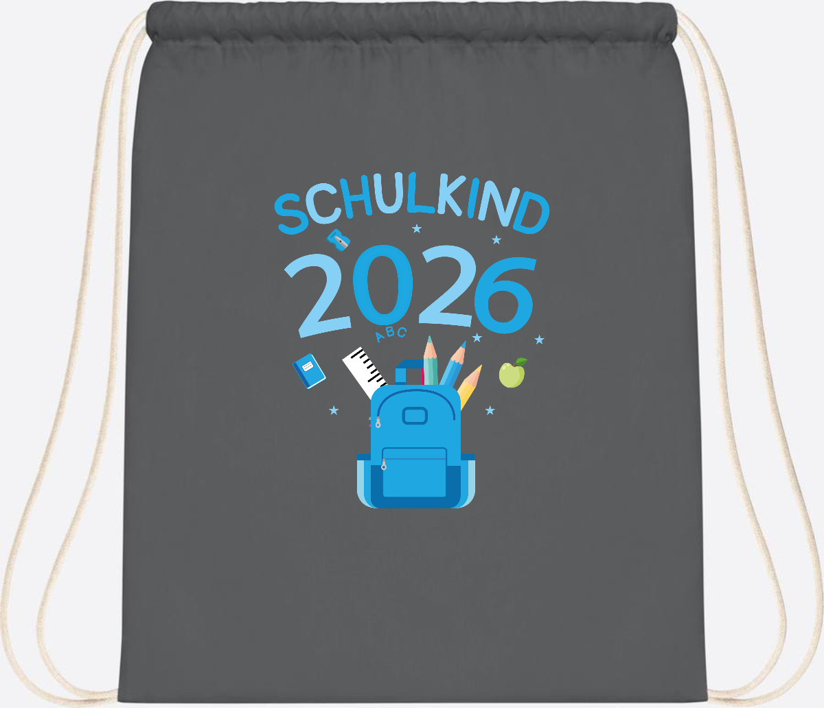 Turnbeutel Schulkind 2026 mit Namen zur Einschulung - Graphite Grey