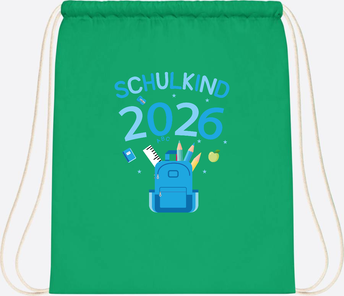Turnbeutel Schulkind 2026 mit Namen zur Einschulung - Kelly Green