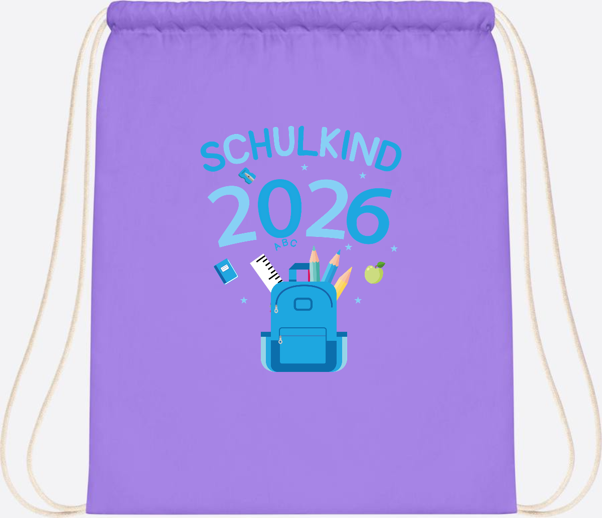 Turnbeutel Schulkind 2026 mit Namen zur Einschulung - Lavender/White