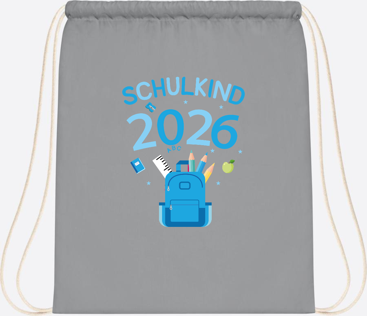 Turnbeutel Schulkind 2026 mit Namen zur Einschulung - Light Grey