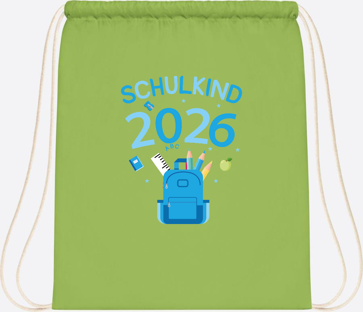 Turnbeutel Schulkind 2026 mit Namen zur Einschulung - Lime Green