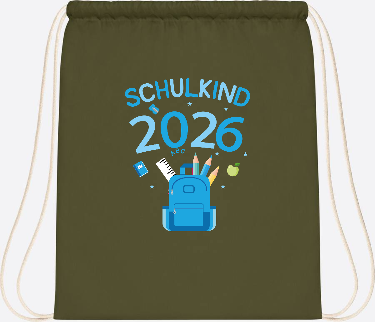 Turnbeutel Schulkind 2026 mit Namen zur Einschulung - Olive Green