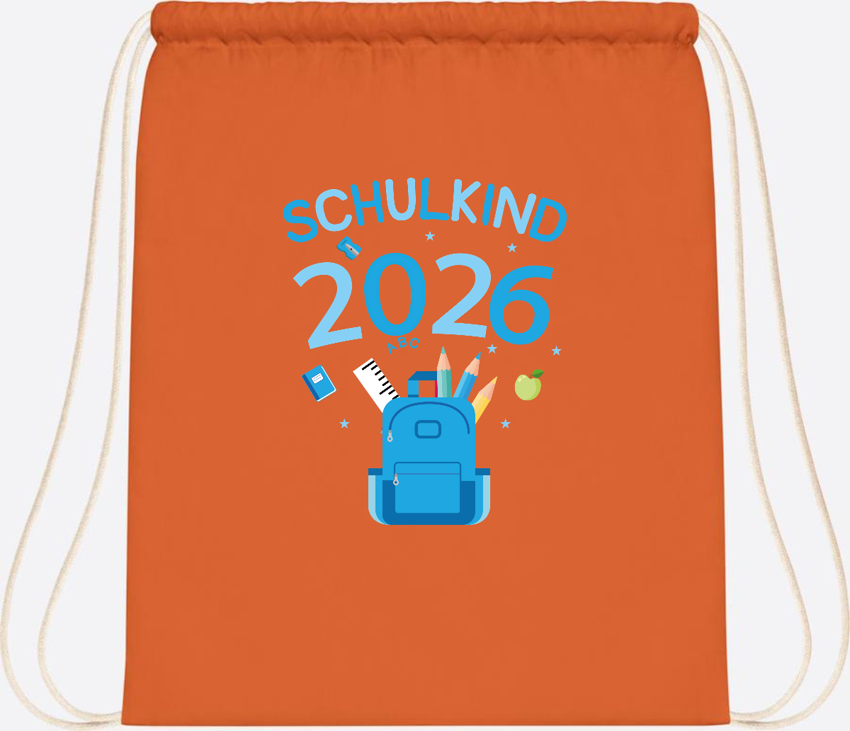 Turnbeutel Schulkind 2026 mit Namen zur Einschulung - Orange