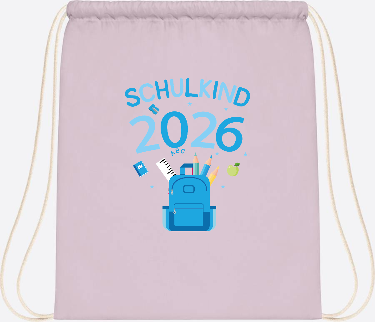 Turnbeutel Schulkind 2026 mit Namen zur Einschulung - Pastel Pink/White