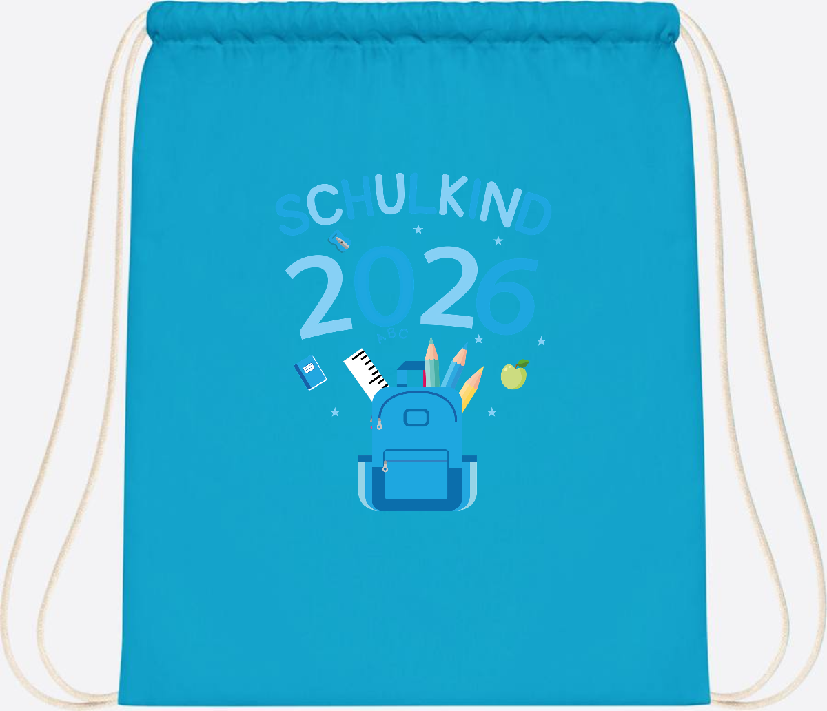 Turnbeutel Schulkind 2026 mit Namen zur Einschulung - Surf Blue