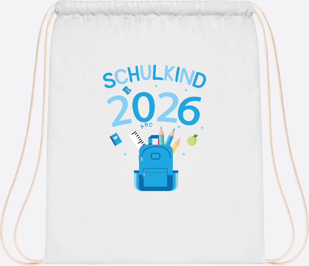 Turnbeutel Schulkind 2026 mit Namen zur Einschulung - White