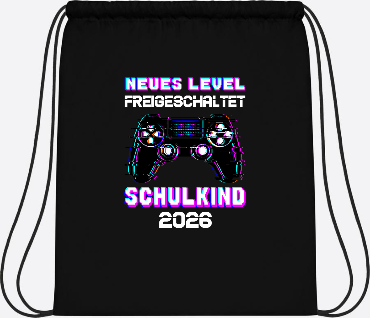 Turnbeutel Schulkind 2026 - Neues Level freigeschaltet Gamer - Black/Black