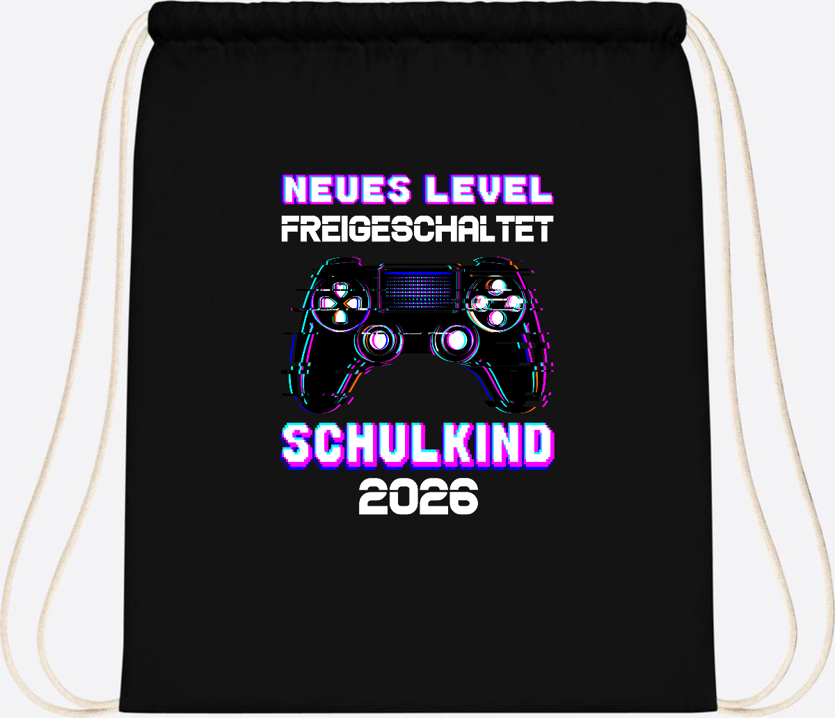 Turnbeutel Schulkind 2026 - Neues Level freigeschaltet Gamer - Black