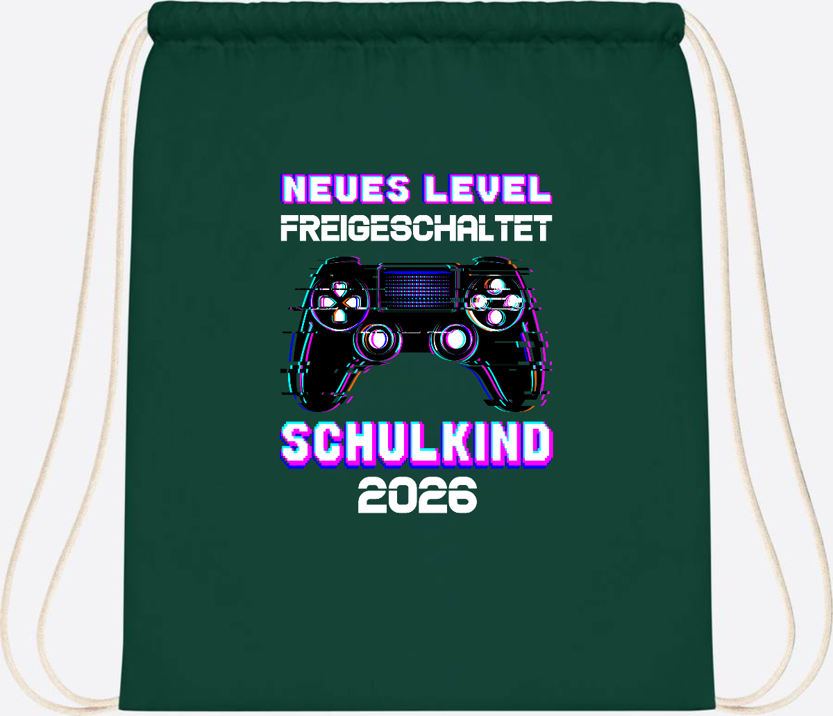 Turnbeutel Schulkind 2026 - Neues Level freigeschaltet Gamer - Bottle Green