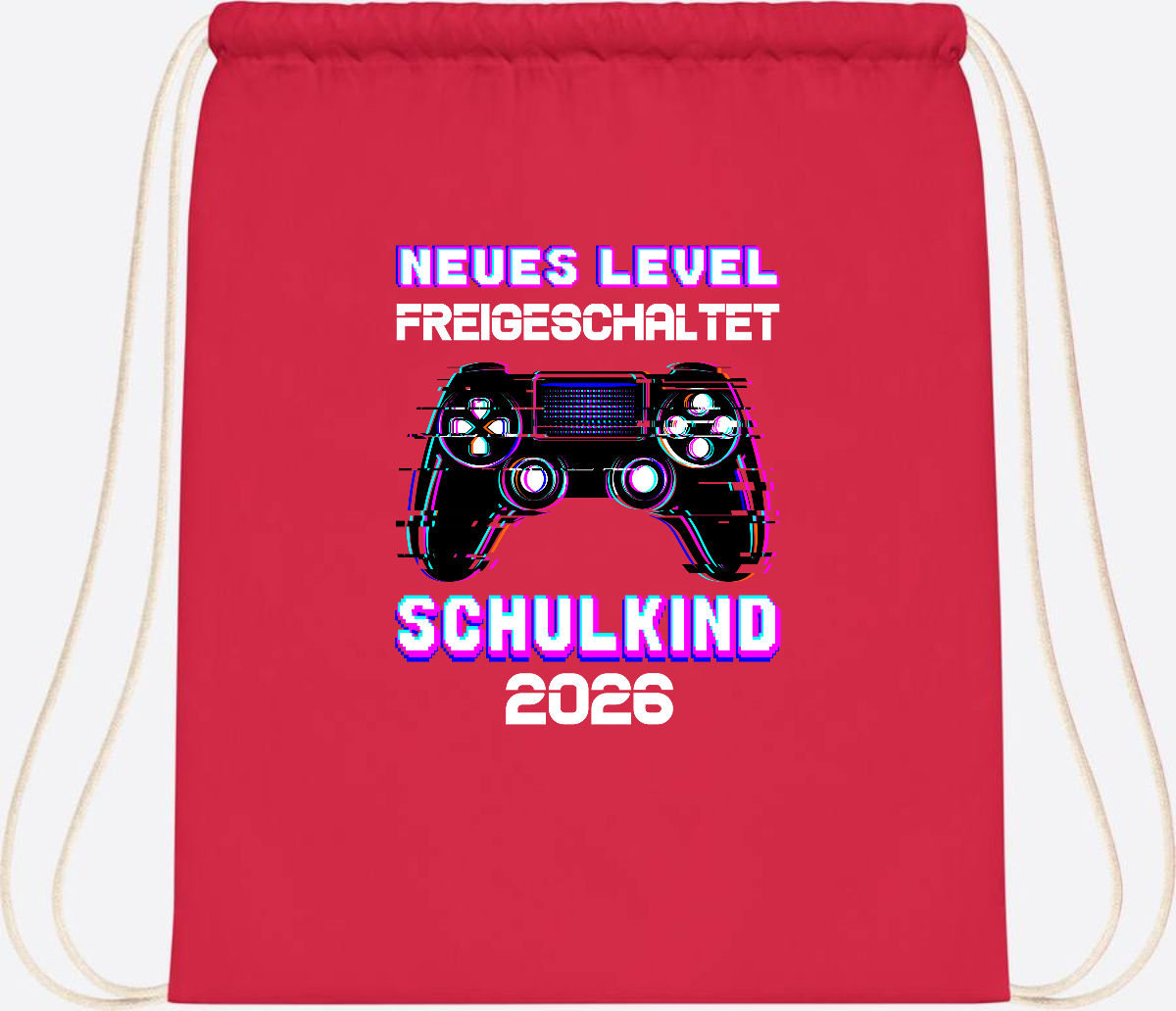 Turnbeutel Schulkind 2026 - Neues Level freigeschaltet Gamer - Bright Red