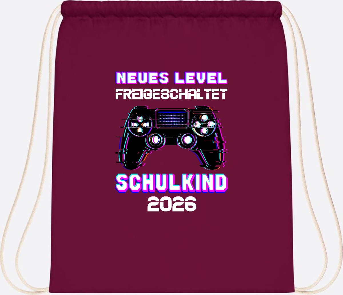 Turnbeutel Schulkind 2026 - Neues Level freigeschaltet Gamer - Burgundy