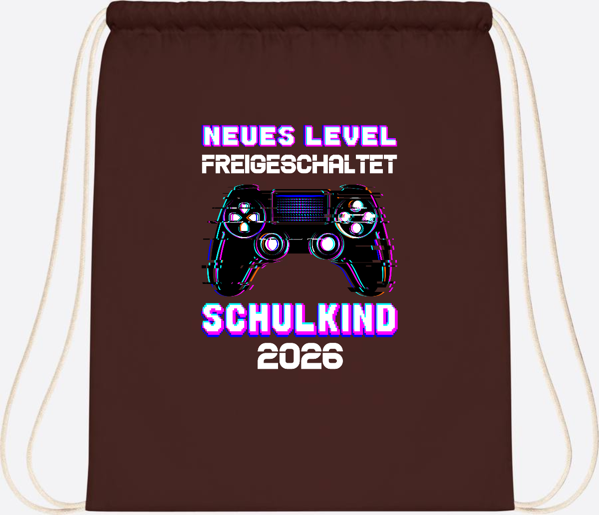 Turnbeutel Schulkind 2026 - Neues Level freigeschaltet Gamer - Chocolate