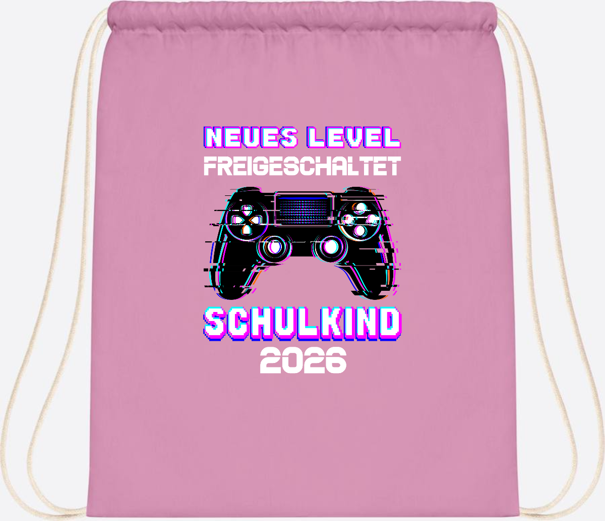 Turnbeutel Schulkind 2026 - Neues Level freigeschaltet Gamer - Classic Pink/White