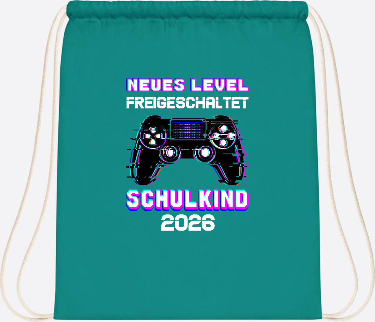 Turnbeutel Schulkind 2026 - Neues Level freigeschaltet Gamer - Emerald