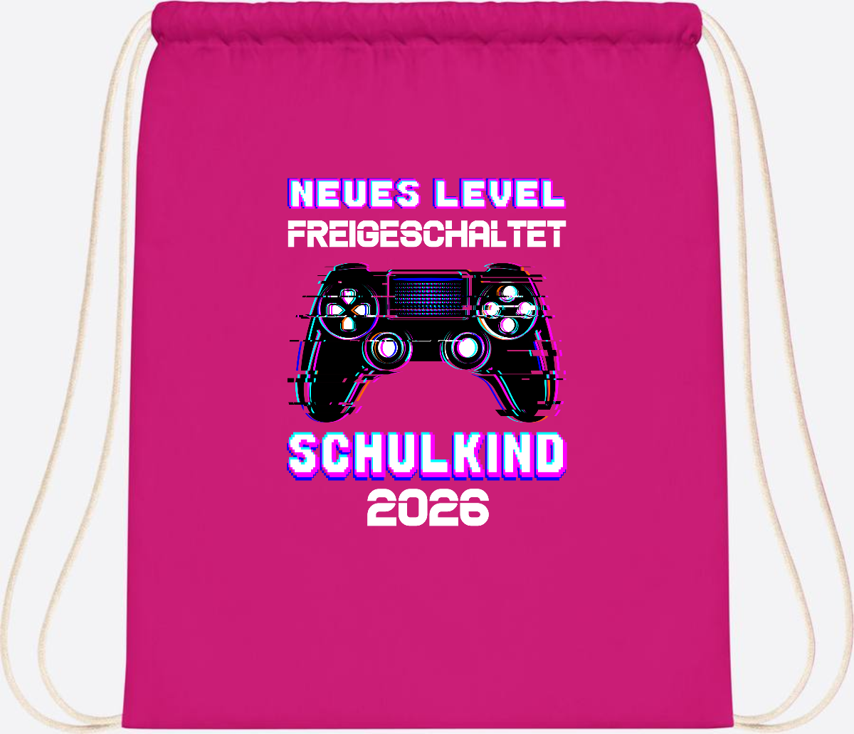 Turnbeutel Schulkind 2026 - Neues Level freigeschaltet Gamer - Fuchsia