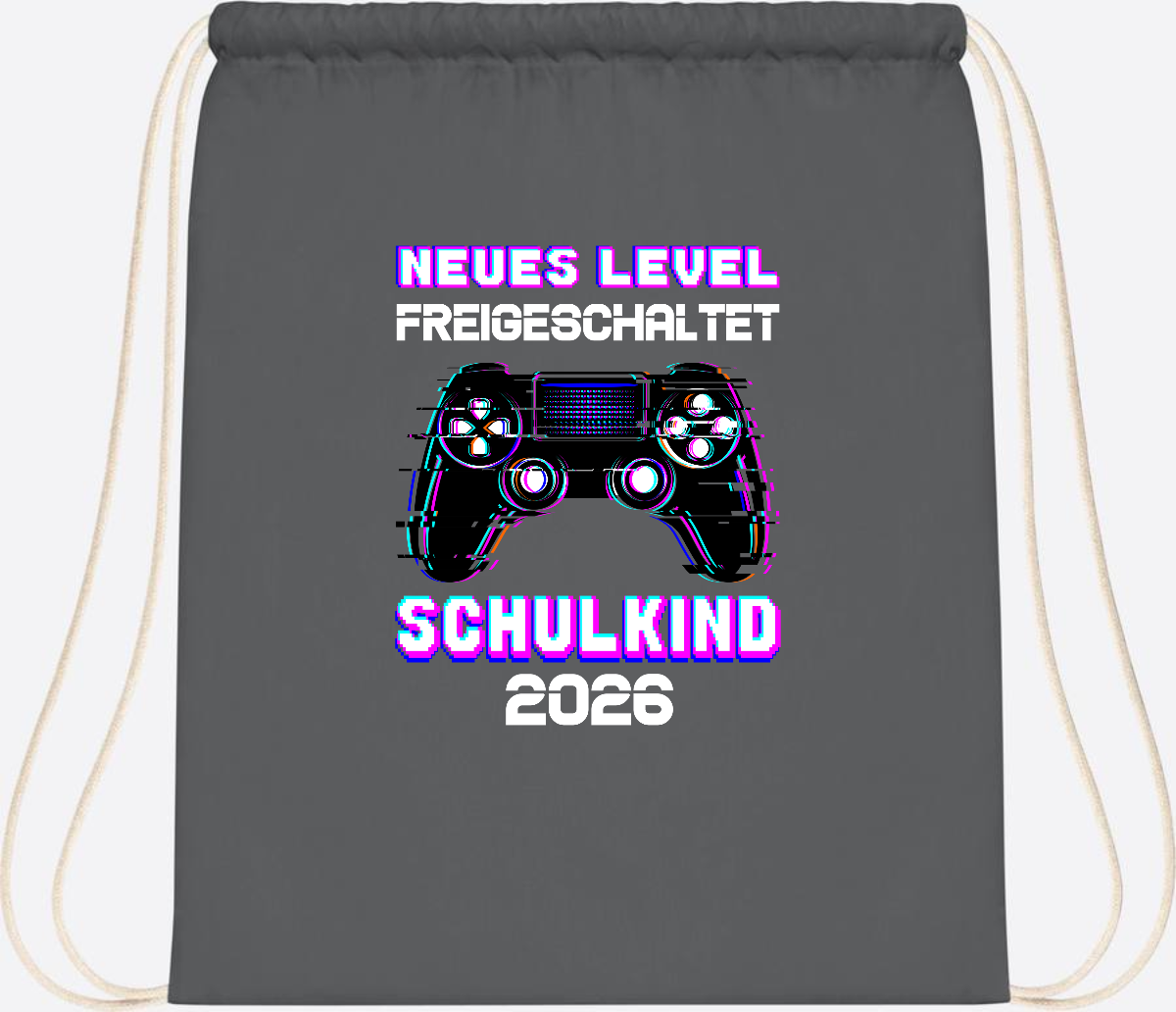 Turnbeutel Schulkind 2026 - Neues Level freigeschaltet Gamer - Graphite Grey