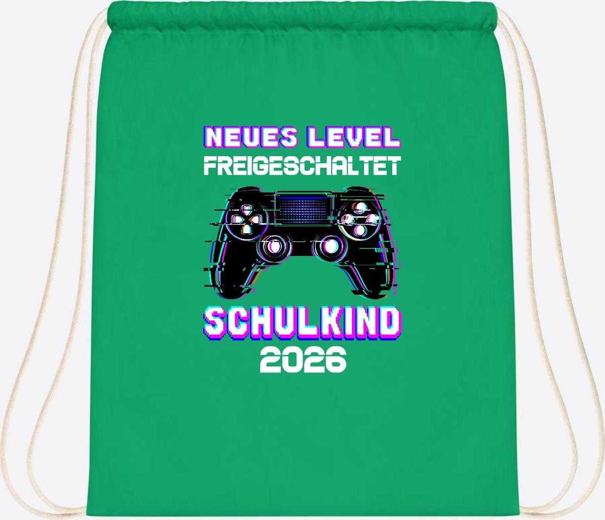 Turnbeutel Schulkind 2026 - Neues Level freigeschaltet Gamer - Kelly Green