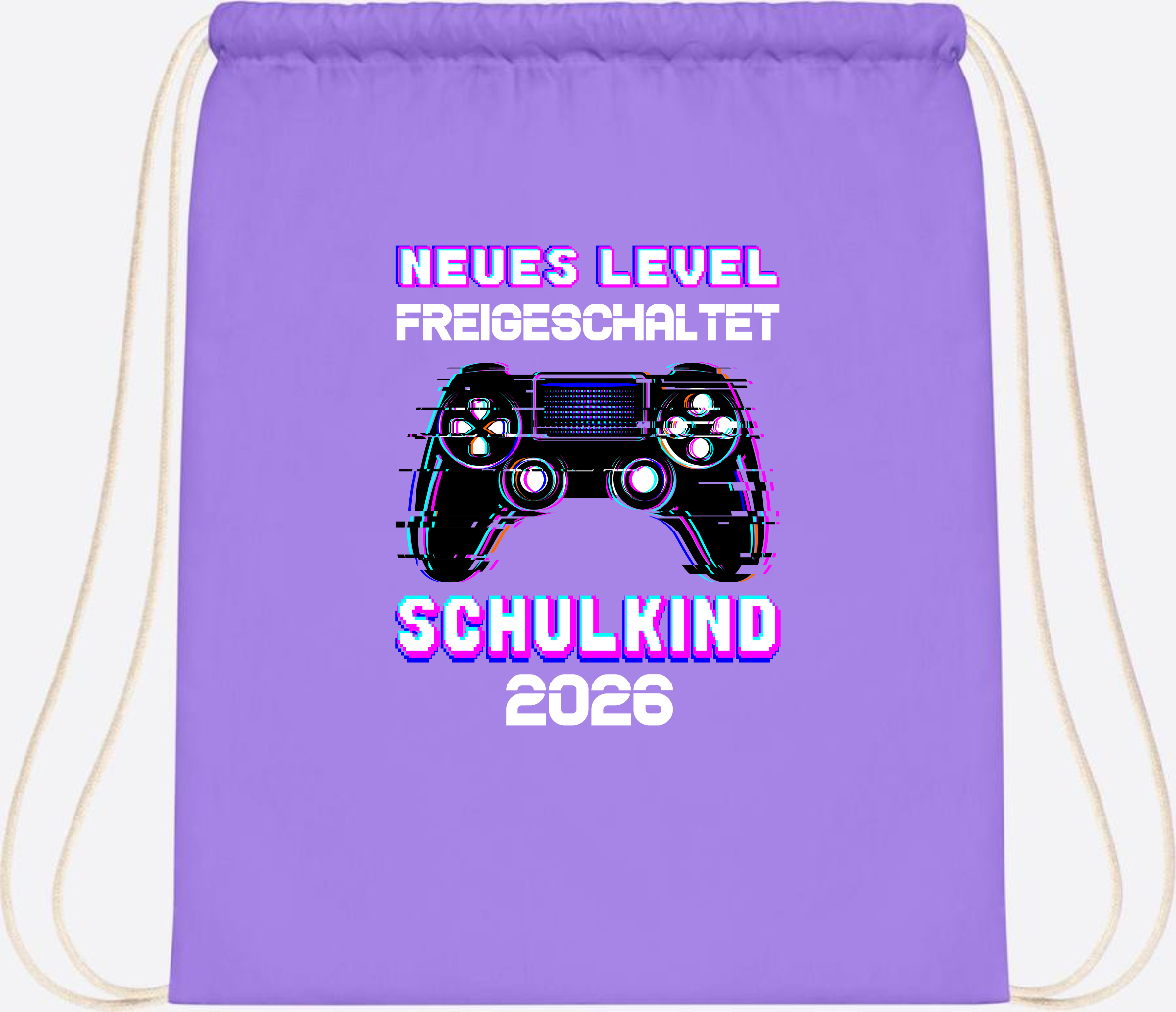Turnbeutel Schulkind 2026 - Neues Level freigeschaltet Gamer - Lavender/White