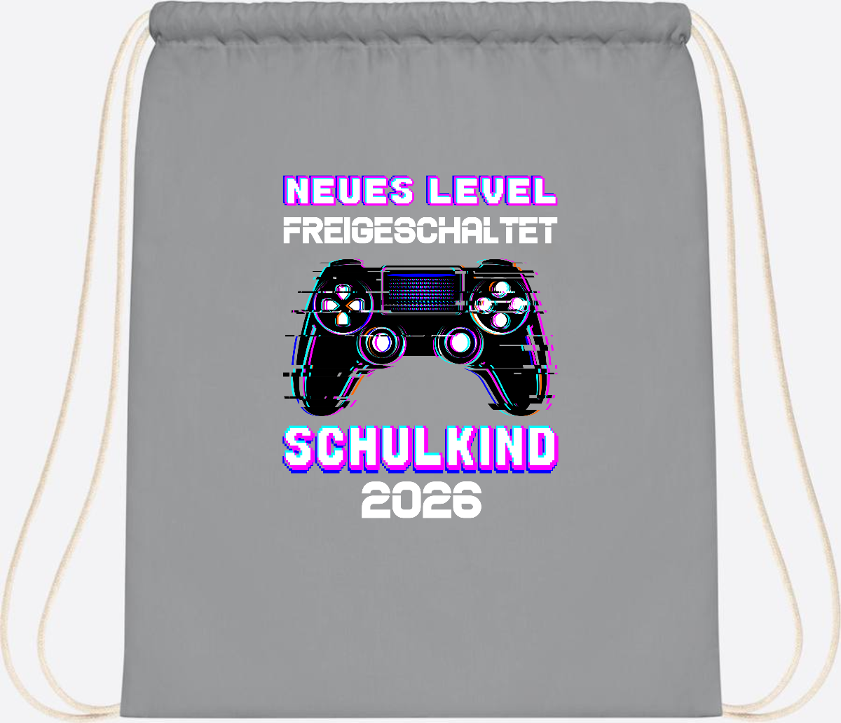 Turnbeutel Schulkind 2026 - Neues Level freigeschaltet Gamer - Light Grey