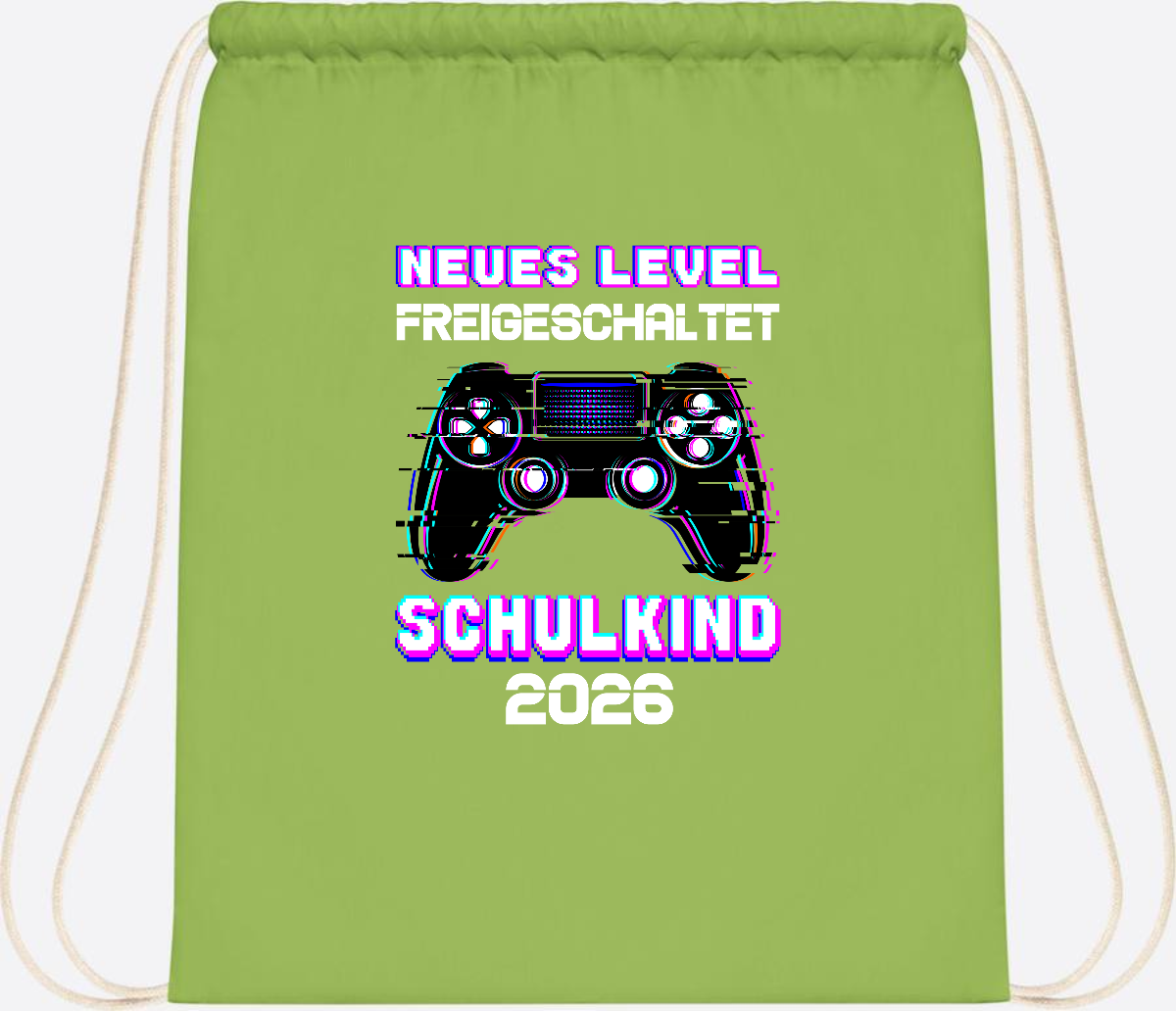 Turnbeutel Schulkind 2026 - Neues Level freigeschaltet Gamer - Lime Green