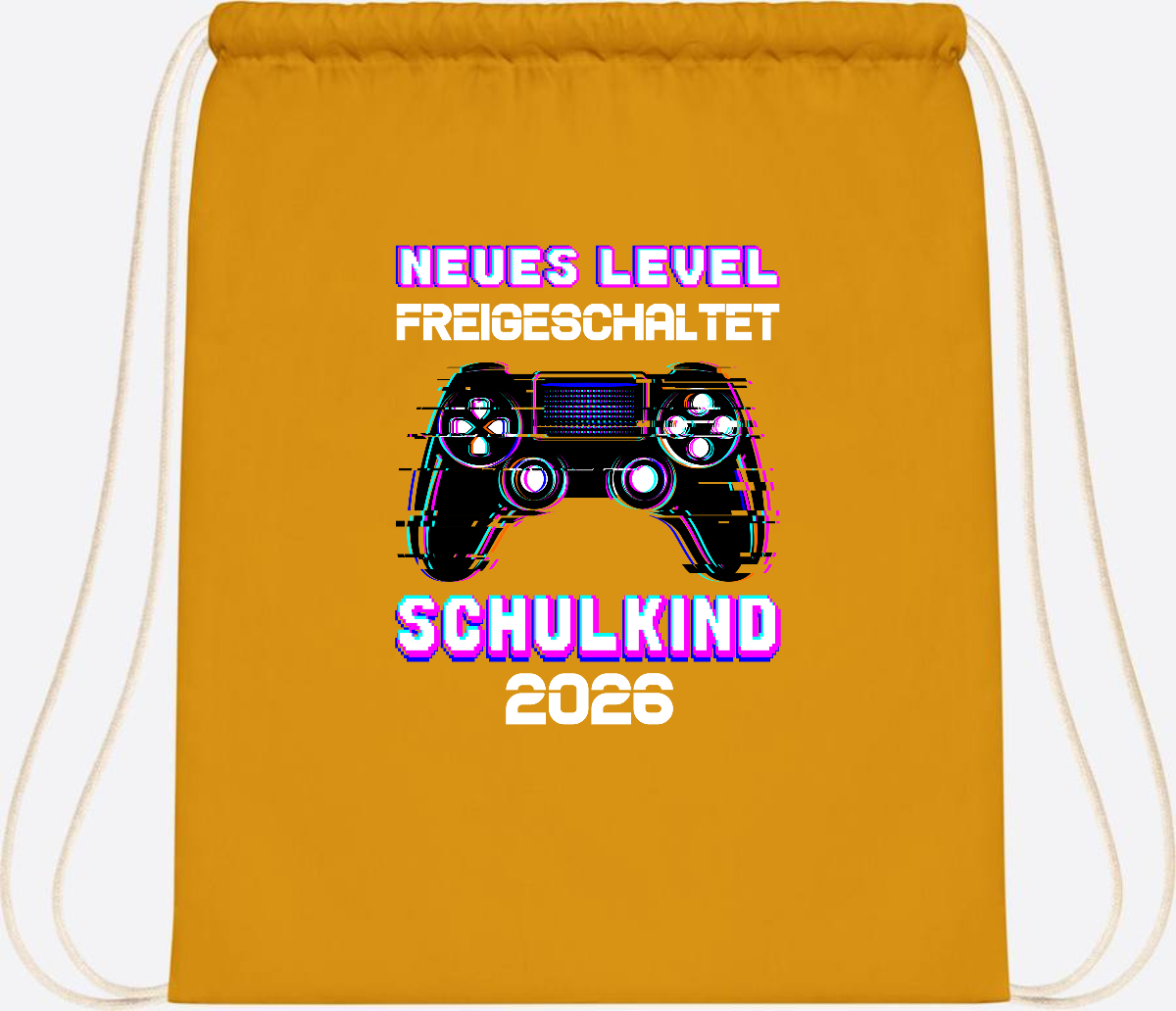 Turnbeutel Schulkind 2026 - Neues Level freigeschaltet Gamer - Mustard