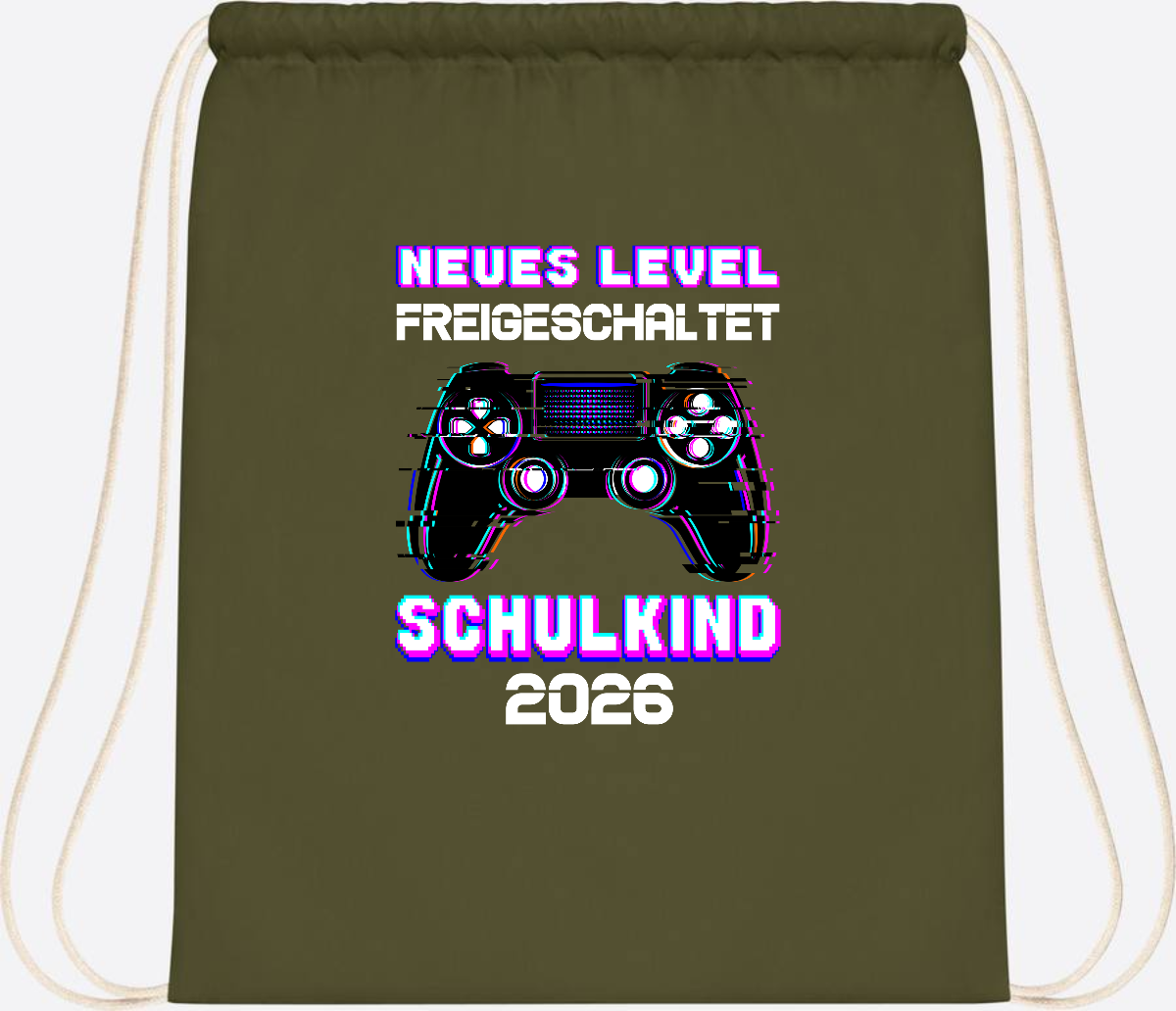 Turnbeutel Schulkind 2026 - Neues Level freigeschaltet Gamer - Olive Green