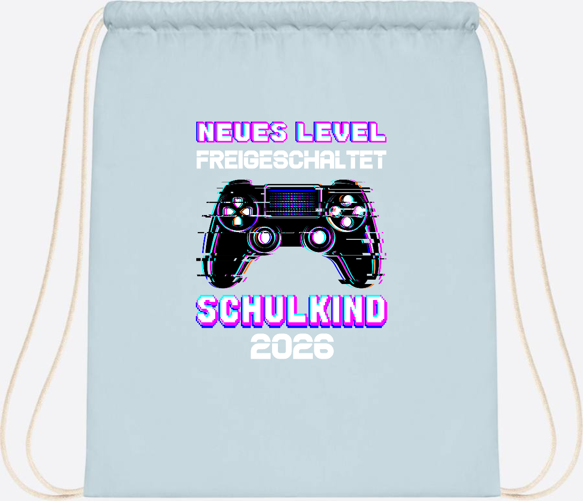 Turnbeutel Schulkind 2026 - Neues Level freigeschaltet Gamer - Pastel Blue/White