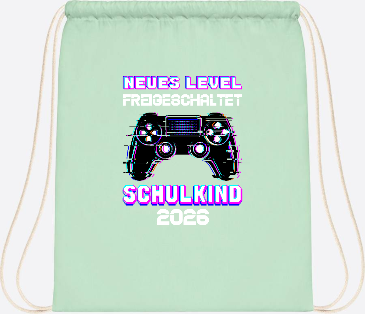 Turnbeutel Schulkind 2026 - Neues Level freigeschaltet Gamer - Pastel Mint/White