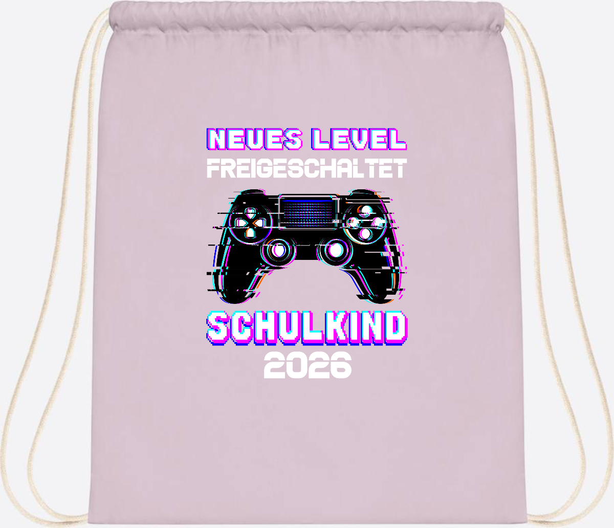 Turnbeutel Schulkind 2026 - Neues Level freigeschaltet Gamer - Pastel Pink/White