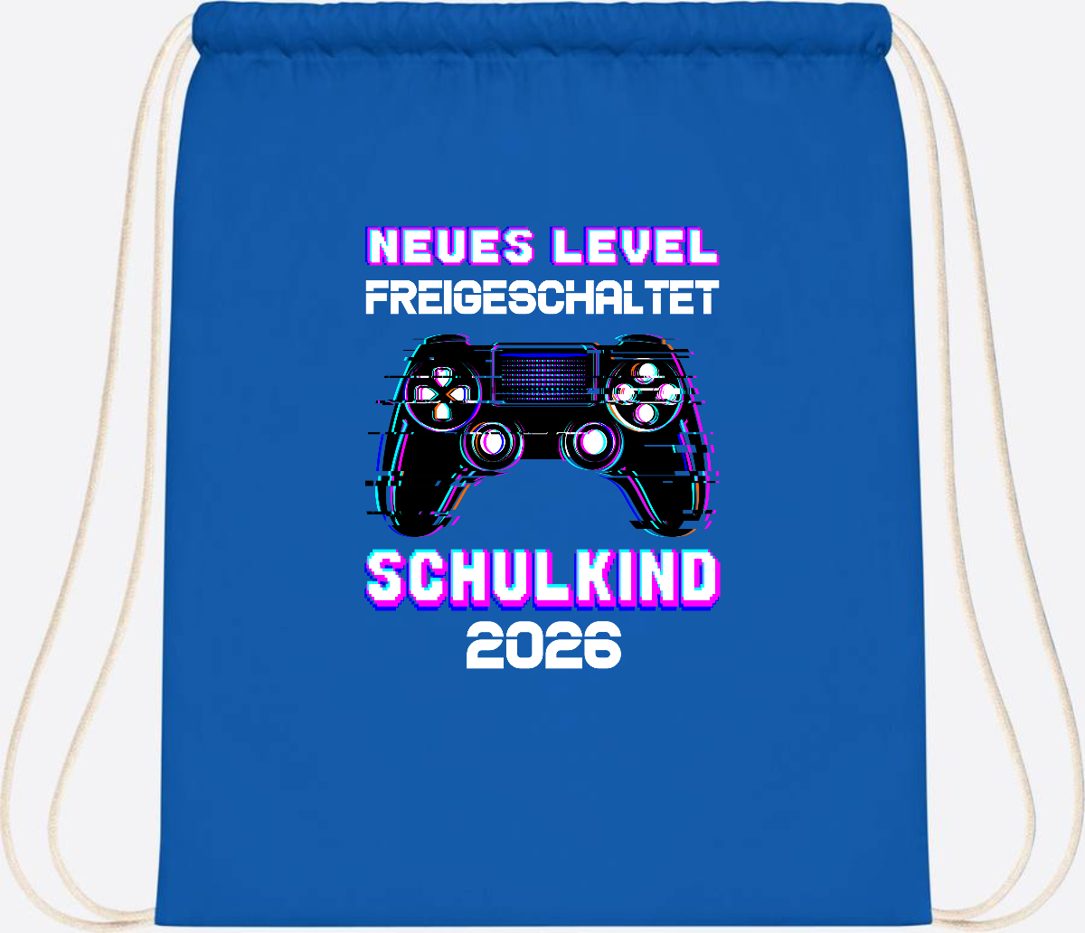 Turnbeutel Schulkind 2026 - Neues Level freigeschaltet Gamer - Sapphire Blue