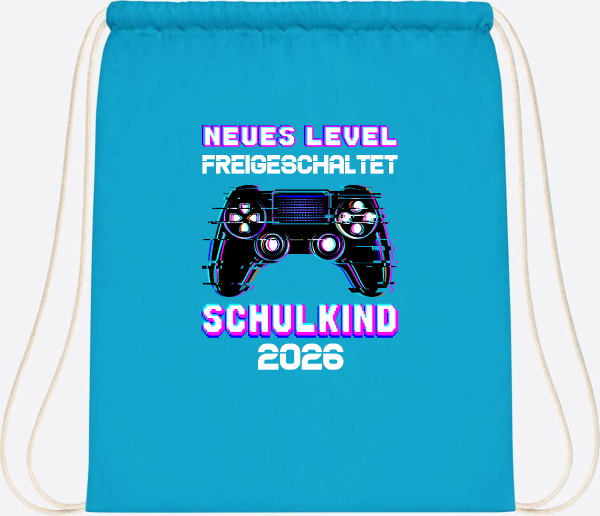 Turnbeutel Schulkind 2026 - Neues Level freigeschaltet Gamer - Surf Blue