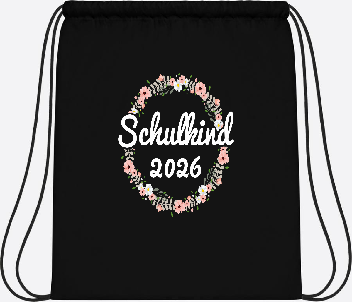 Turnbeutel Schulkind 2026 – Personalisiert mit Namen - Black/Black