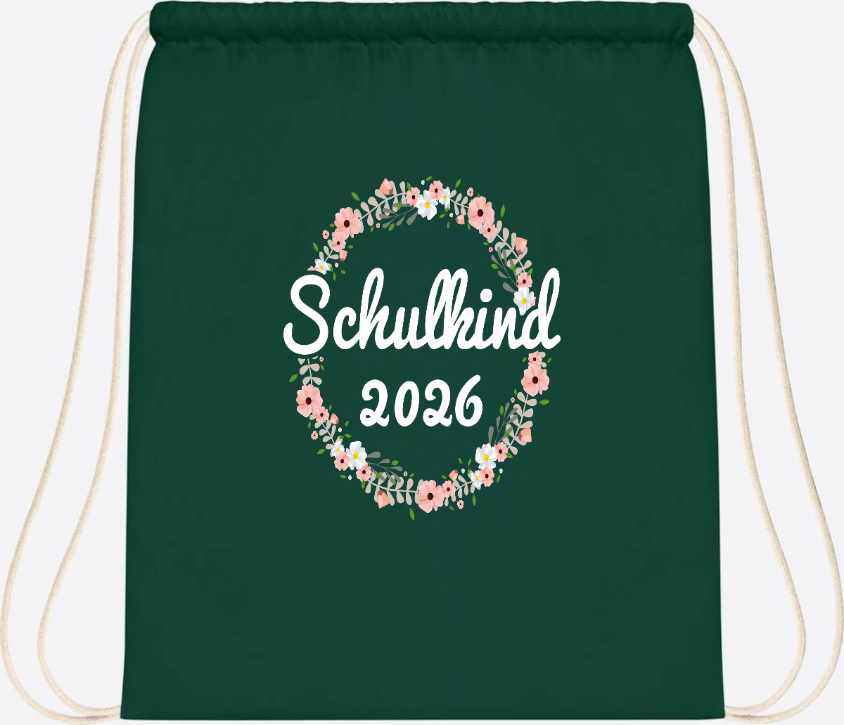 Turnbeutel Schulkind 2026 – Personalisiert mit Namen - Bottle Green