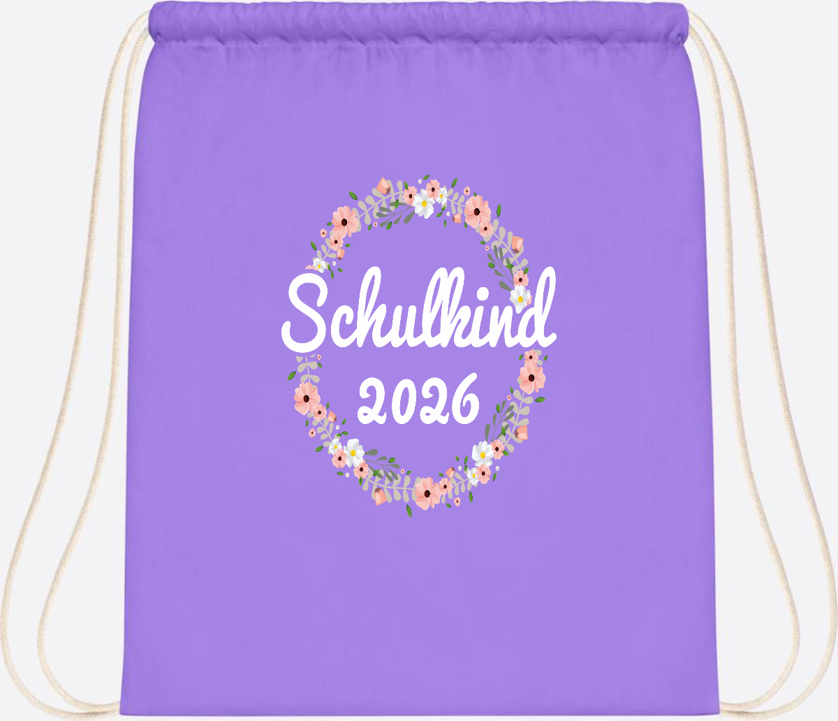 Turnbeutel Schulkind 2026 – Personalisiert mit Namen - Lavender/White
