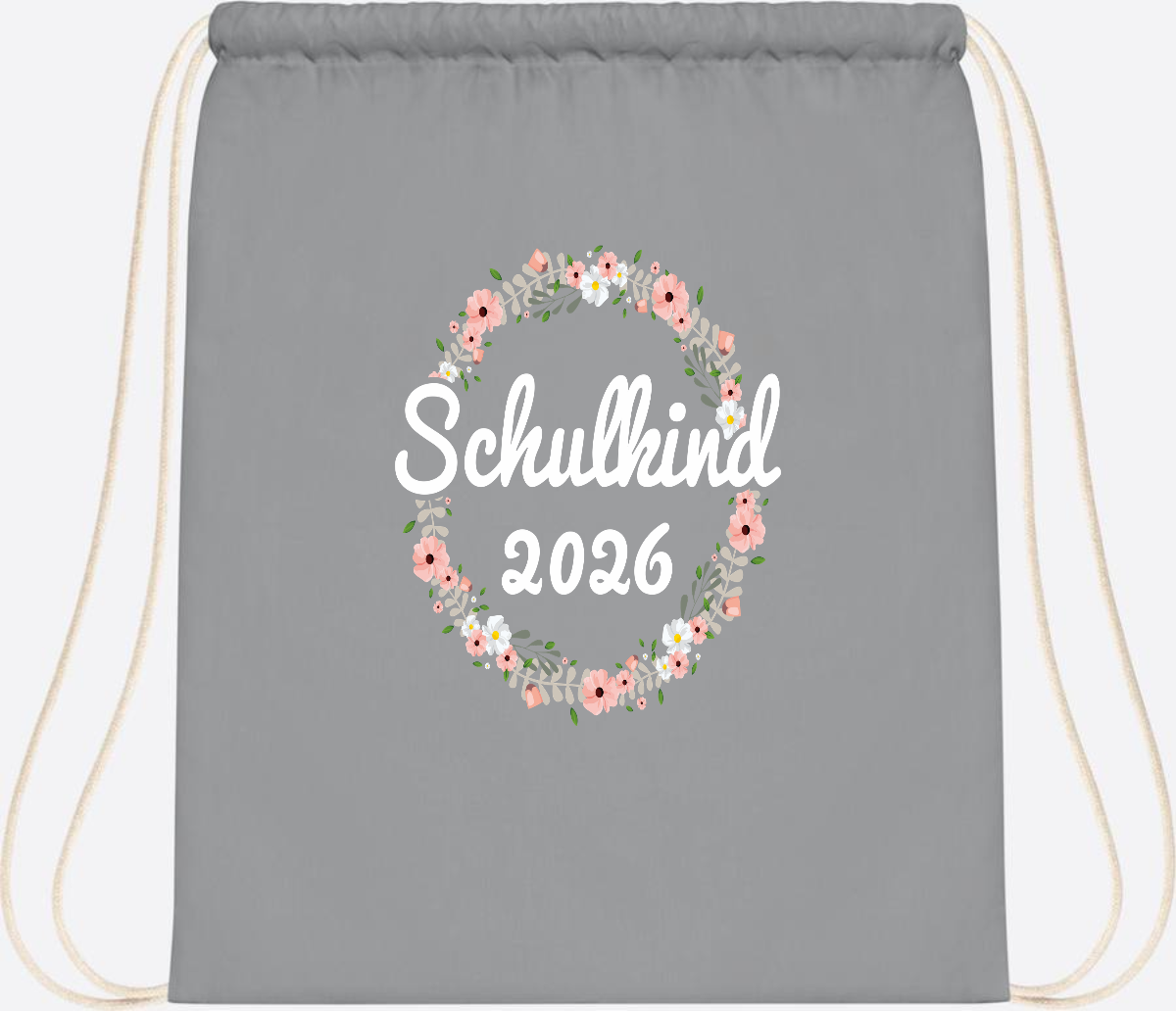 Turnbeutel Schulkind 2026 – Personalisiert mit Namen - Light Grey
