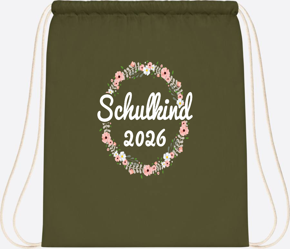 Turnbeutel Schulkind 2026 – Personalisiert mit Namen - Olive Green