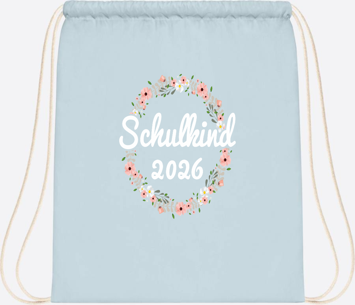 Turnbeutel Schulkind 2026 – Personalisiert mit Namen - Pastel Blue/White