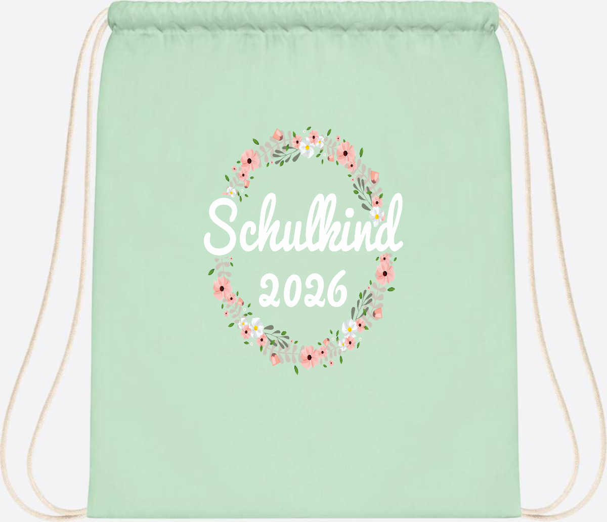 Turnbeutel Schulkind 2026 – Personalisiert mit Namen - Pastel Mint/White