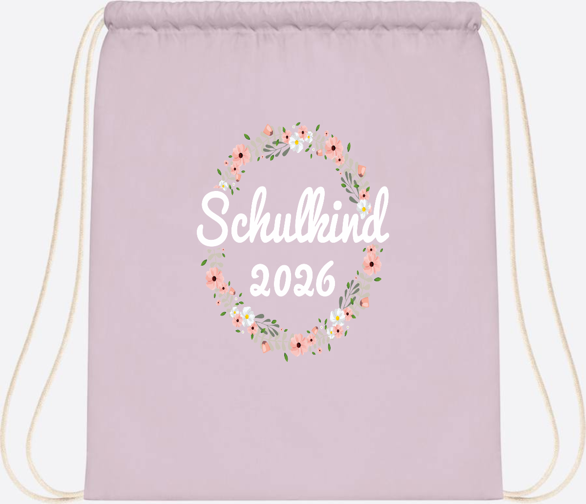 Turnbeutel Schulkind 2026 – Personalisiert mit Namen - Pastel Pink/White