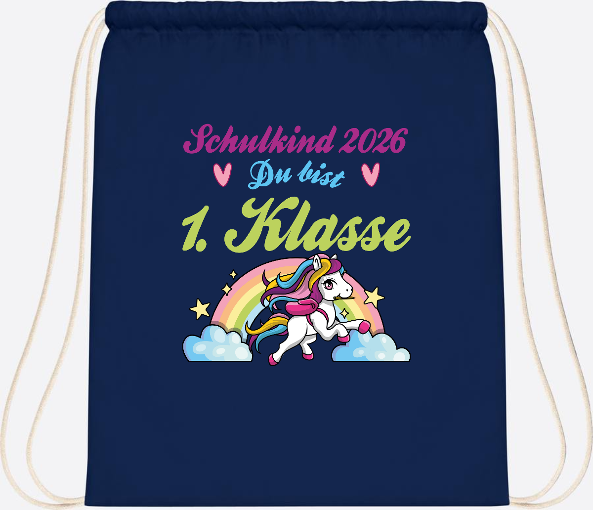 Turnbeutel Schulkind 2026 - Pferd & Regenbogen mit Namen - French Navy
