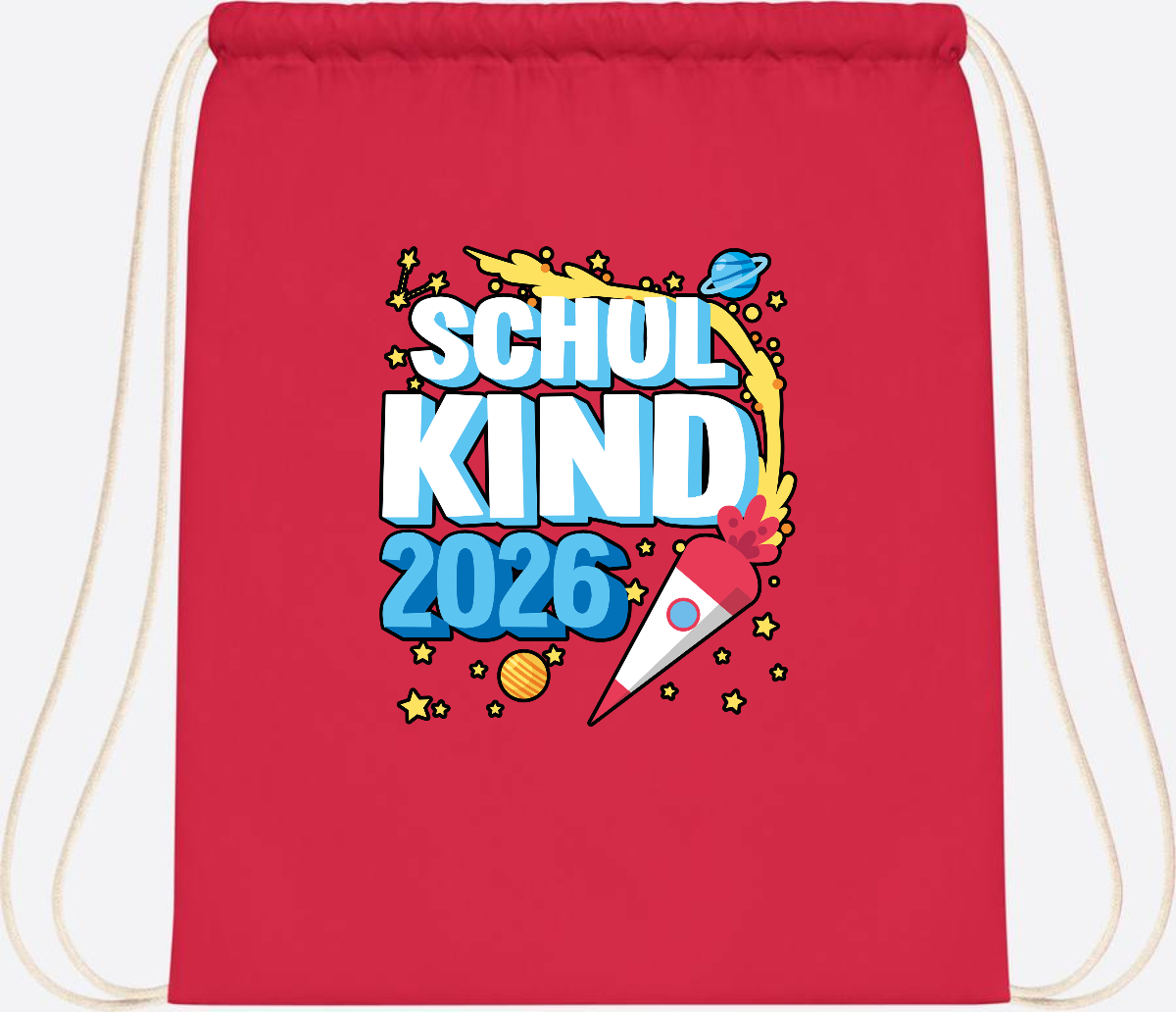 Turnbeutel Schulkind 2026 Rakete – mit Wunschnamen - Bright Red