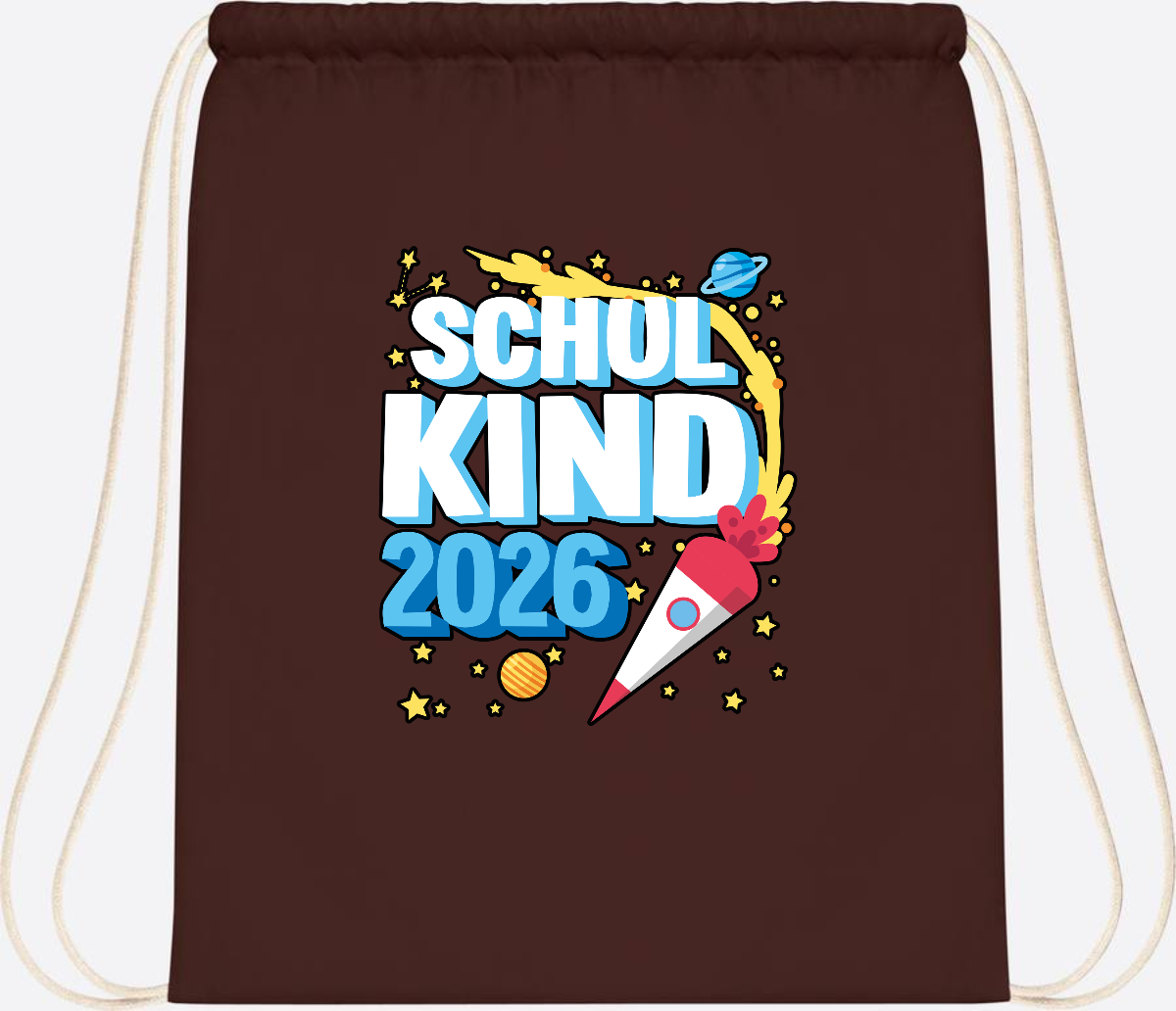 Turnbeutel Schulkind 2026 Rakete – mit Wunschnamen - Chocolate